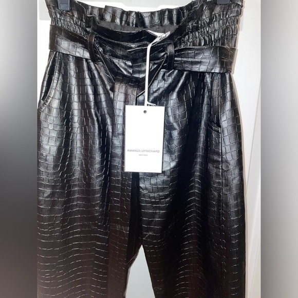 New! Amanda Uprichard Croc-Embossed Faux Leather Beekman Pants 🖤 XS - Picture 12 of 12